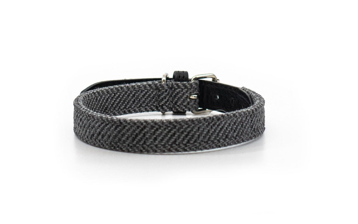The Balmoral Luxury Grey Herringbone & Leather Dog Collar