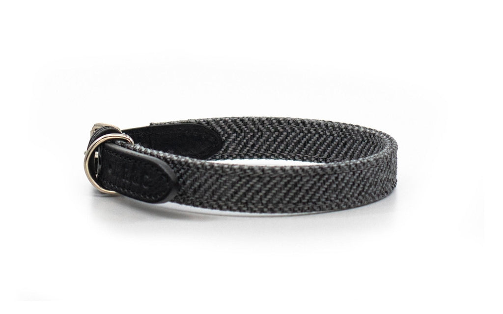 The Balmoral Luxury Grey Herringbone & Leather Dog Collar