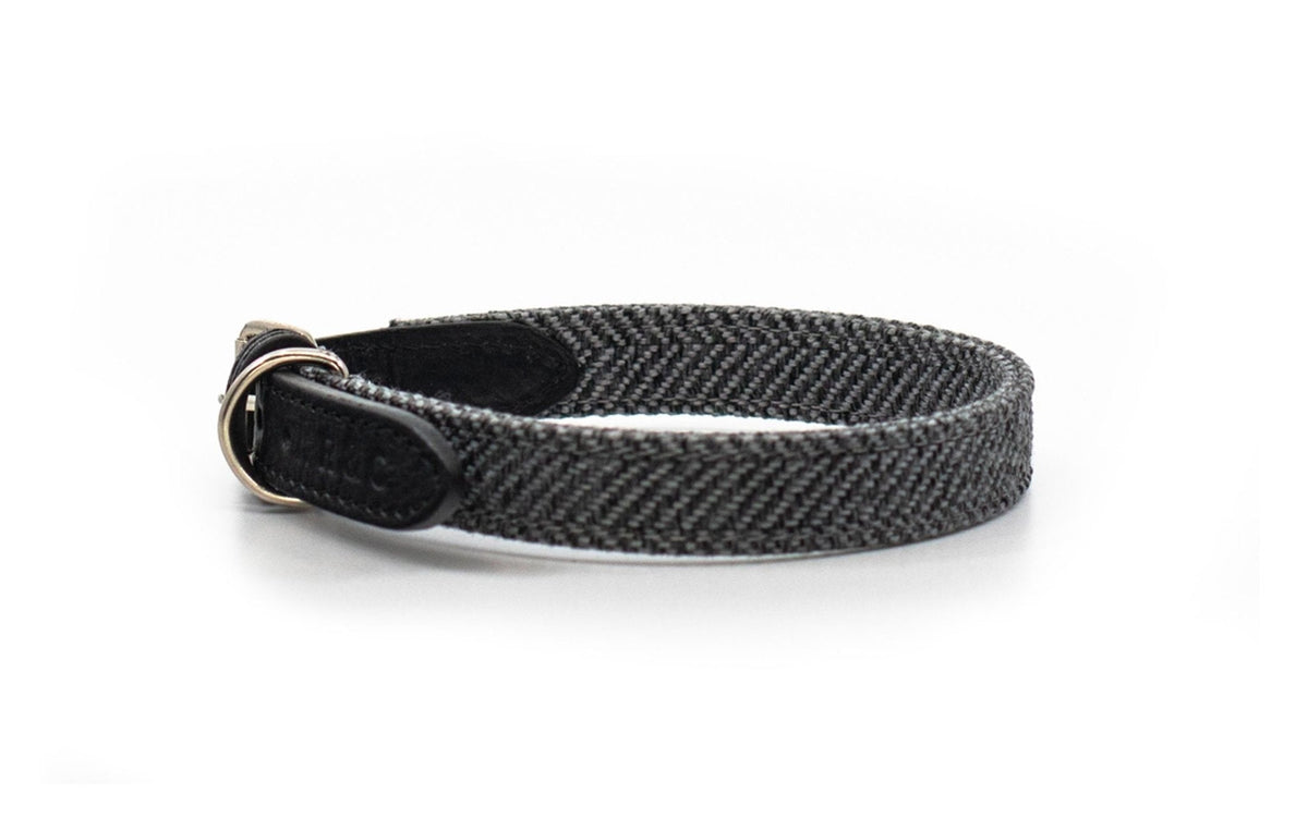 The Balmoral Luxury Grey Herringbone & Leather Dog Collar